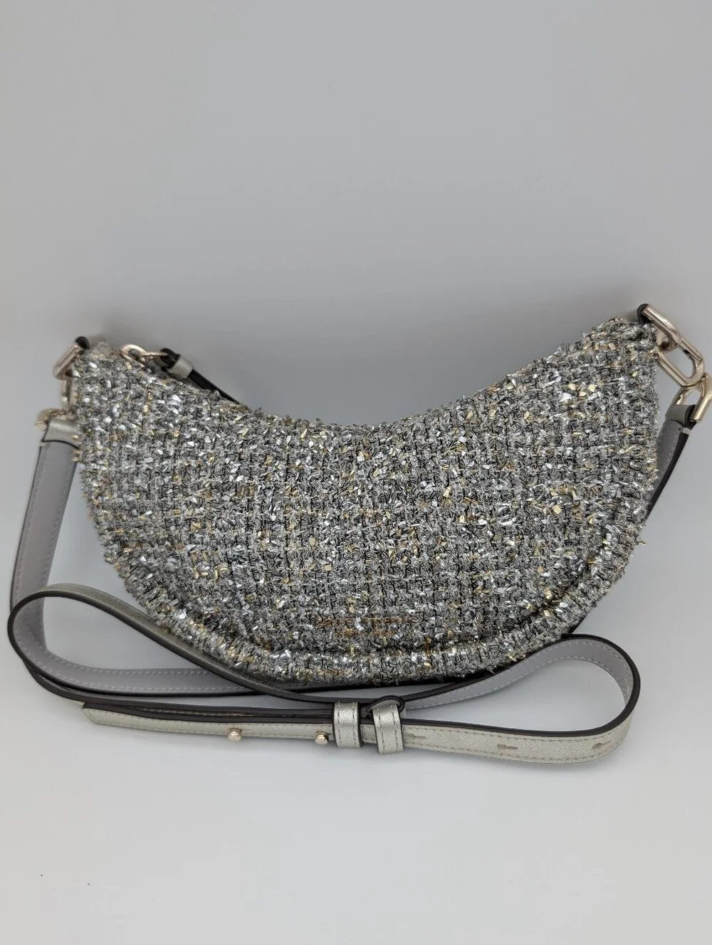 Kate Spade New York Smile Tweed Tinsel Crossbody K5516 Silver Gold Tinsil